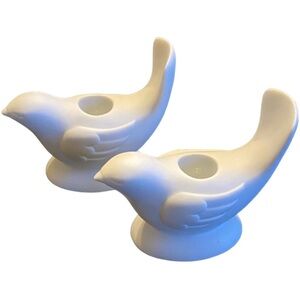 Avon Pair of White Bird Taper Vintage Candle Holders.